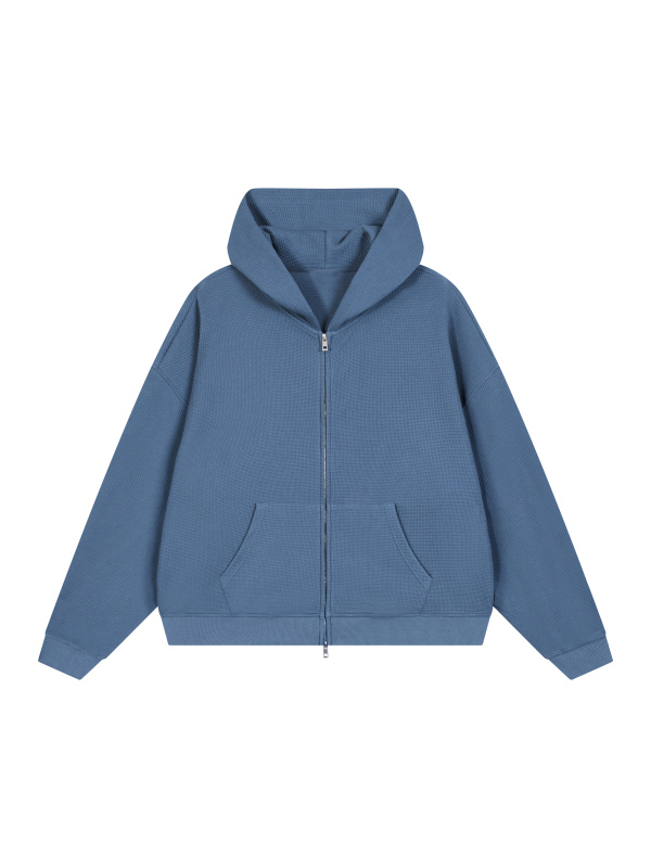 Unisex Waffle Boxy Full Zip Hoodie