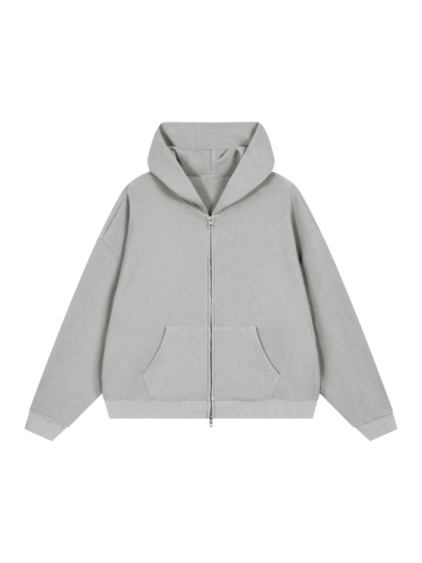 Unisex Waffle Boxy Full Zip Hoodie