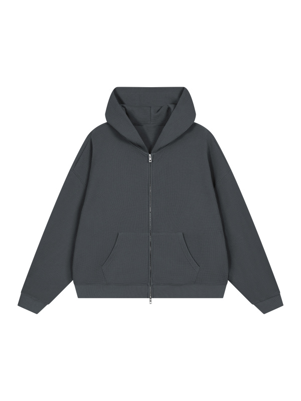 Unisex Waffle Boxy Full Zip Hoodie
