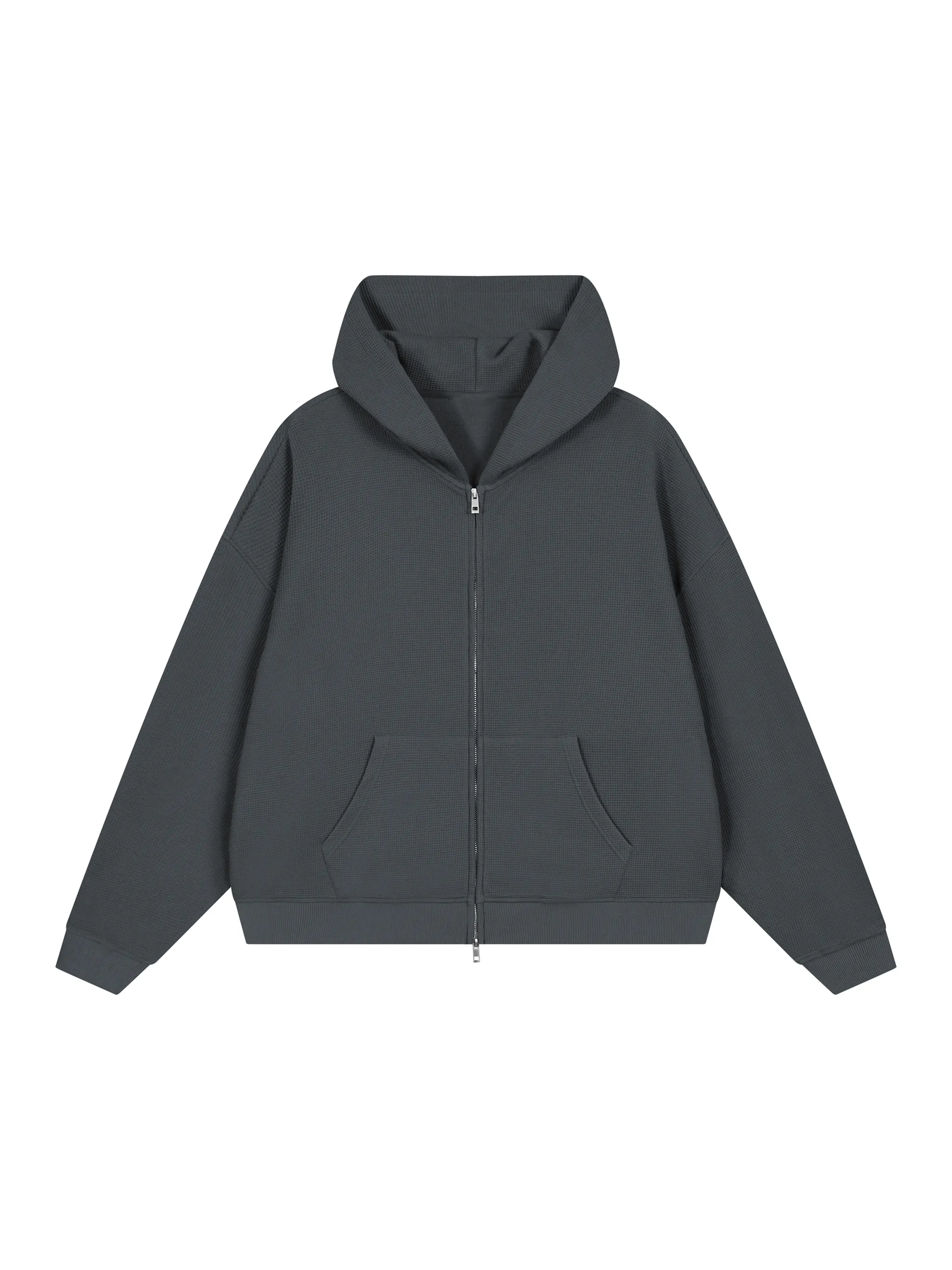 Unisex Waffle Boxy Full Zip Hoodie