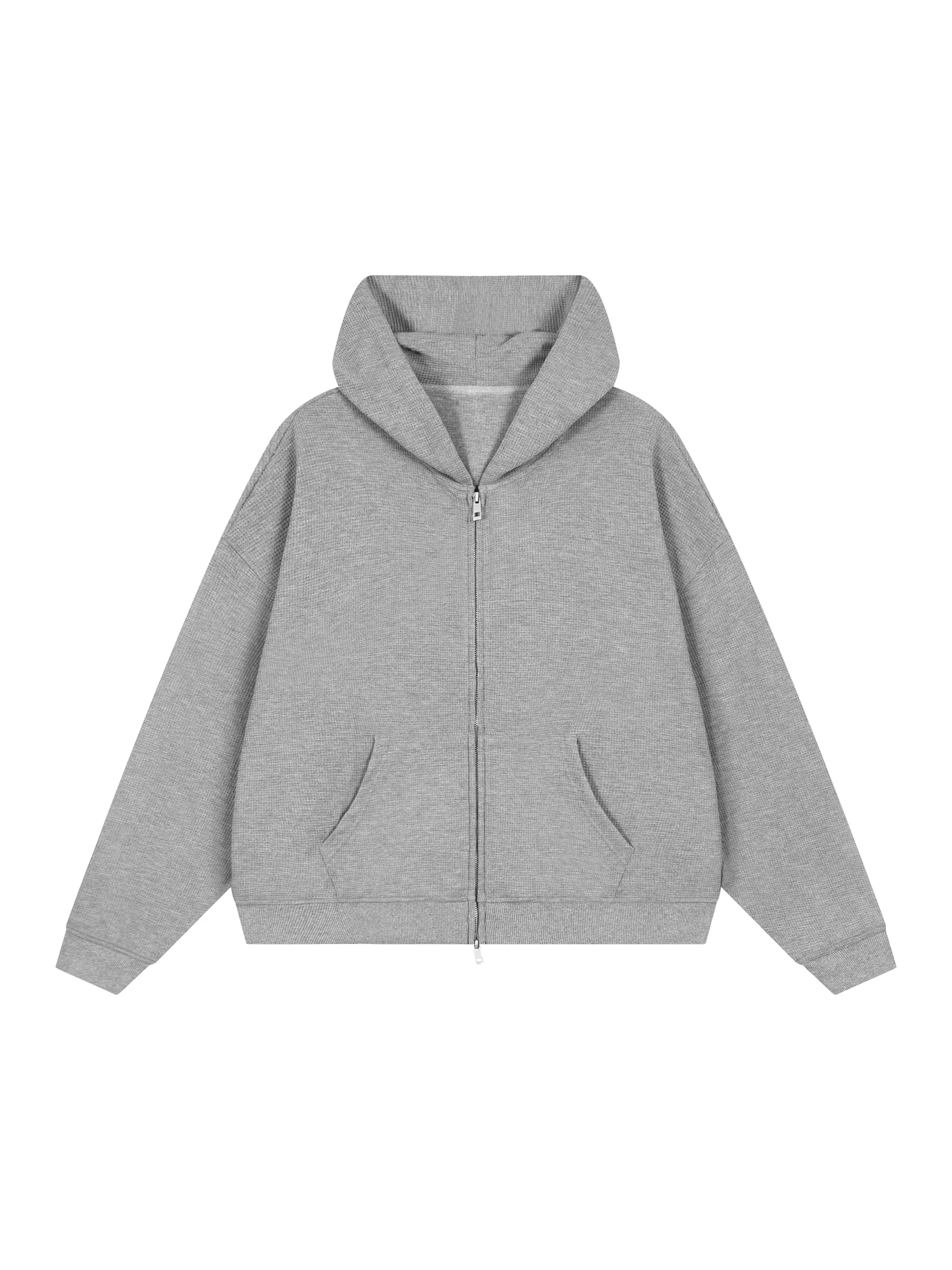 Unisex Waffle Boxy Full Zip Hoodie