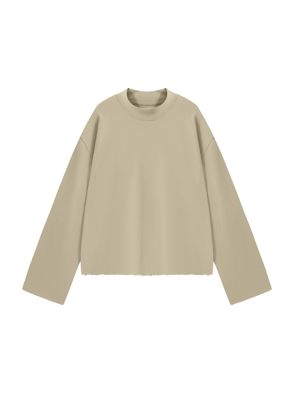 Unisex Mock Neck Raw Edge Boxy Sweatshirt