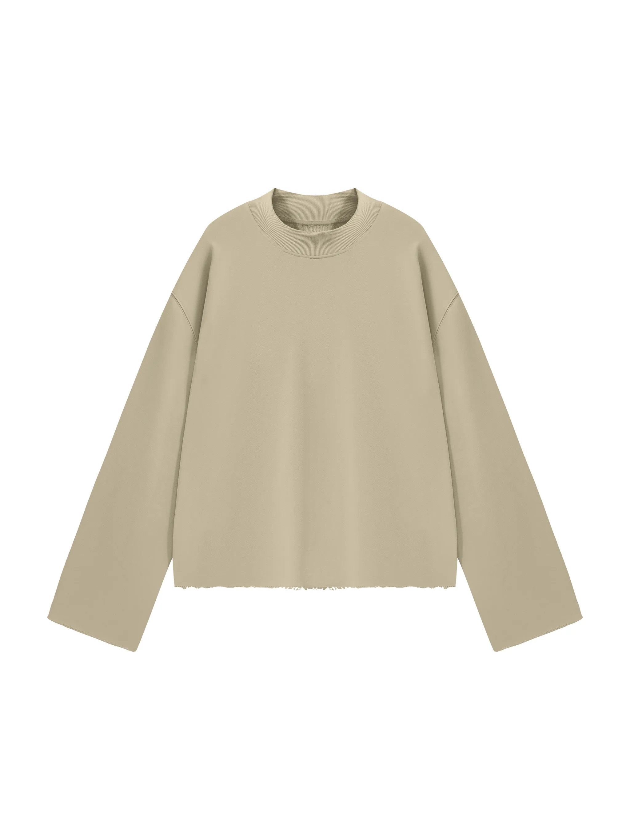 Unisex Mock Neck Raw Edge Boxy Sweatshirt