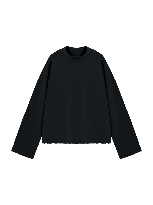 Unisex Mock Neck Raw Edge Boxy Sweatshirt