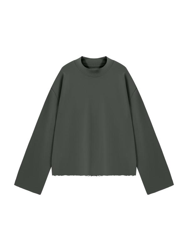 Unisex Mock Neck Raw Edge Boxy Sweatshirt