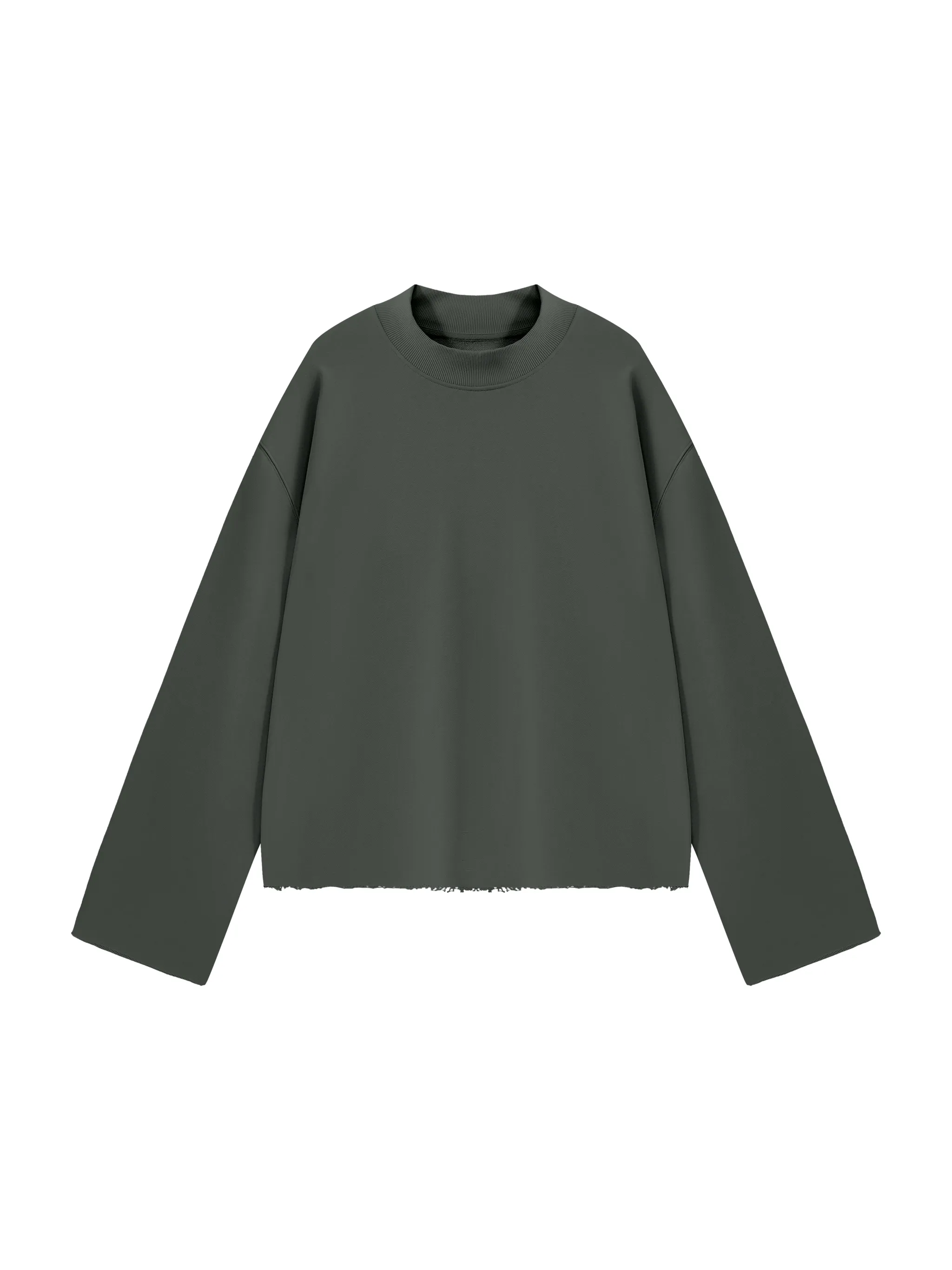 Unisex Mock Neck Raw Edge Boxy Sweatshirt