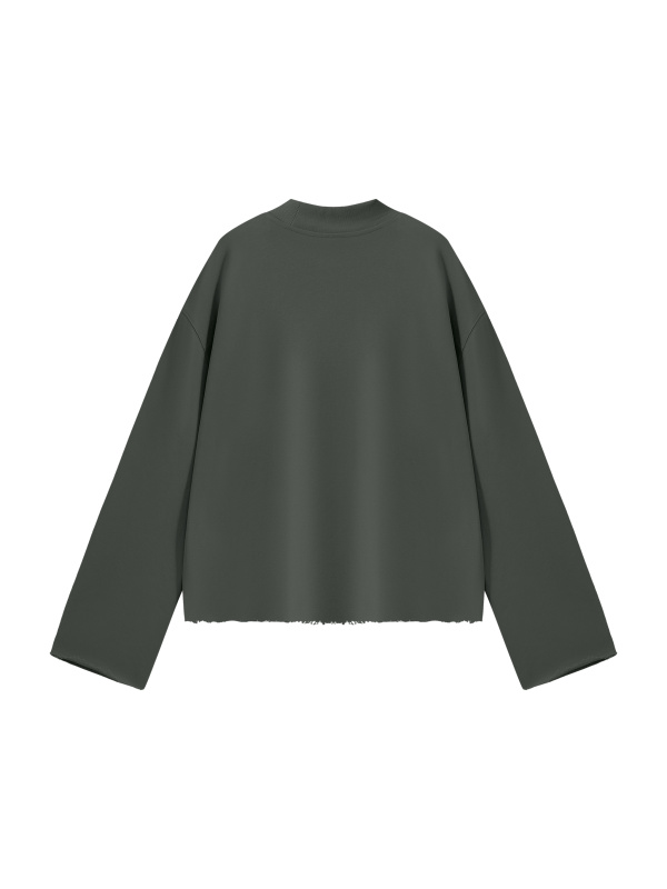 Unisex Mock Neck Raw Edge Boxy Sweatshirt
