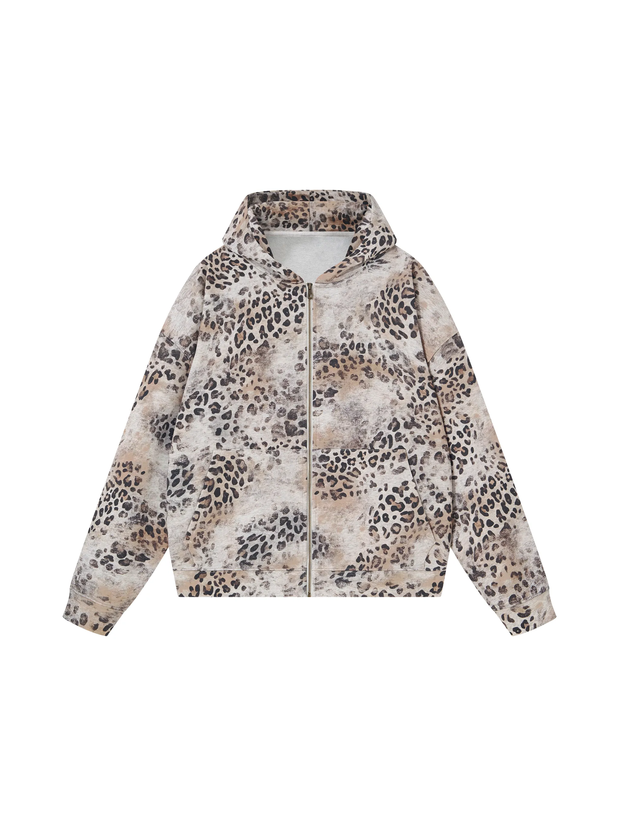 Unisex Vintage Wash Leopard Full Zip Hoodie