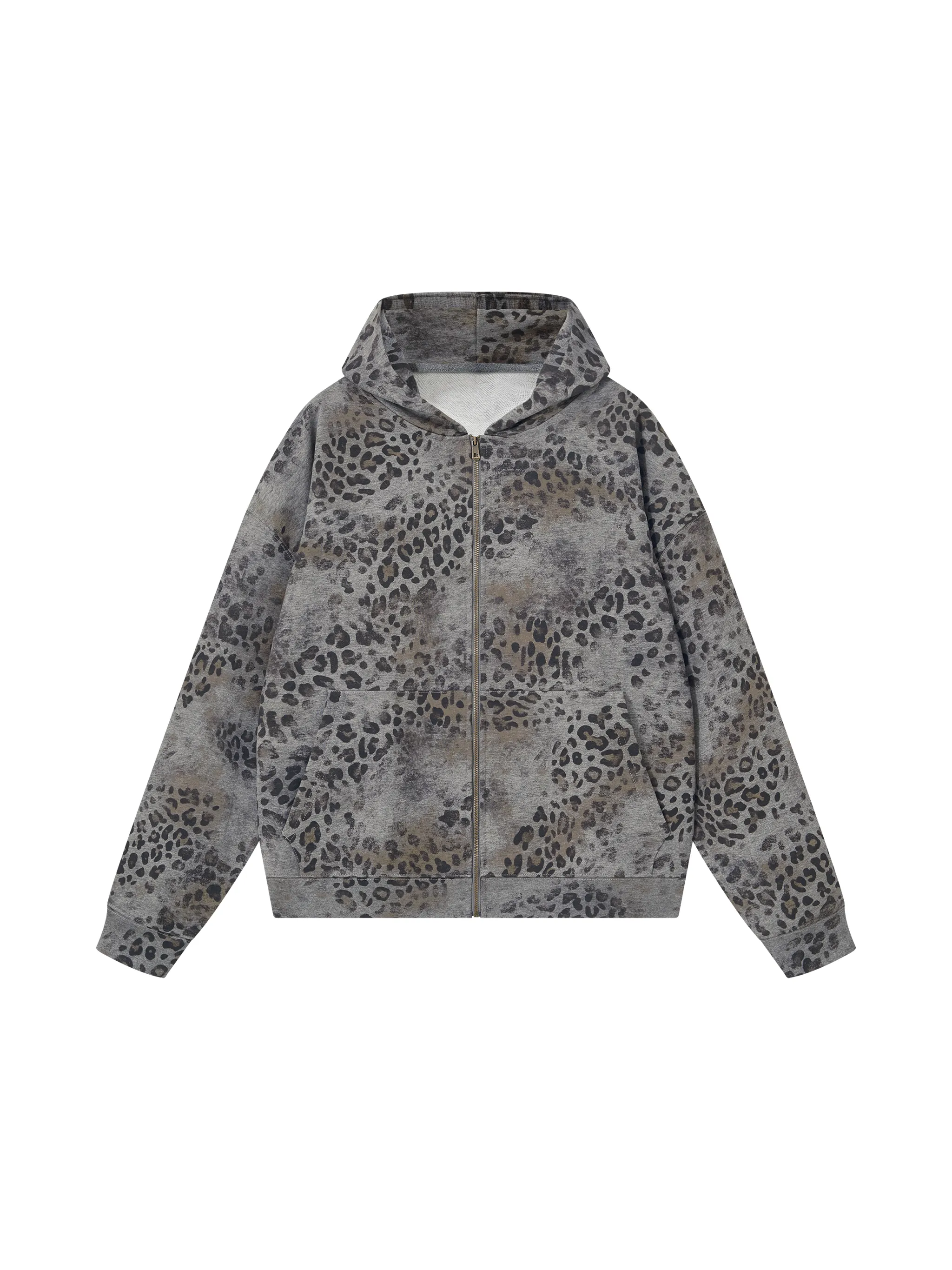 Unisex Vintage Wash Leopard Full Zip Hoodie