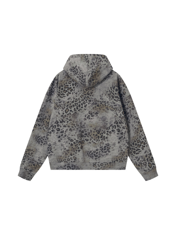 Unisex Vintage Wash Leopard Full Zip Hoodie