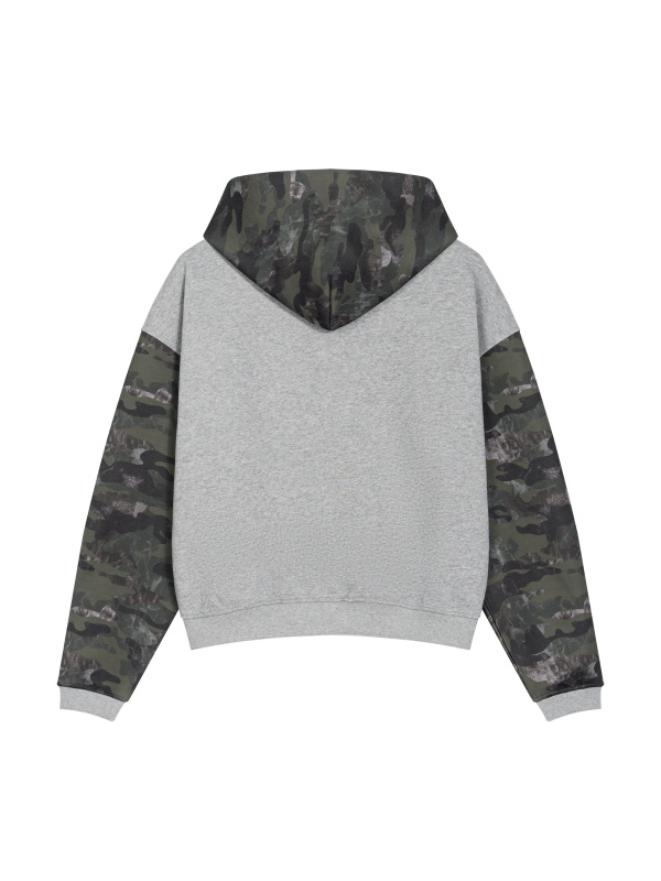 Unisex Colorblock Camo Full Zip Boxy Hoodie