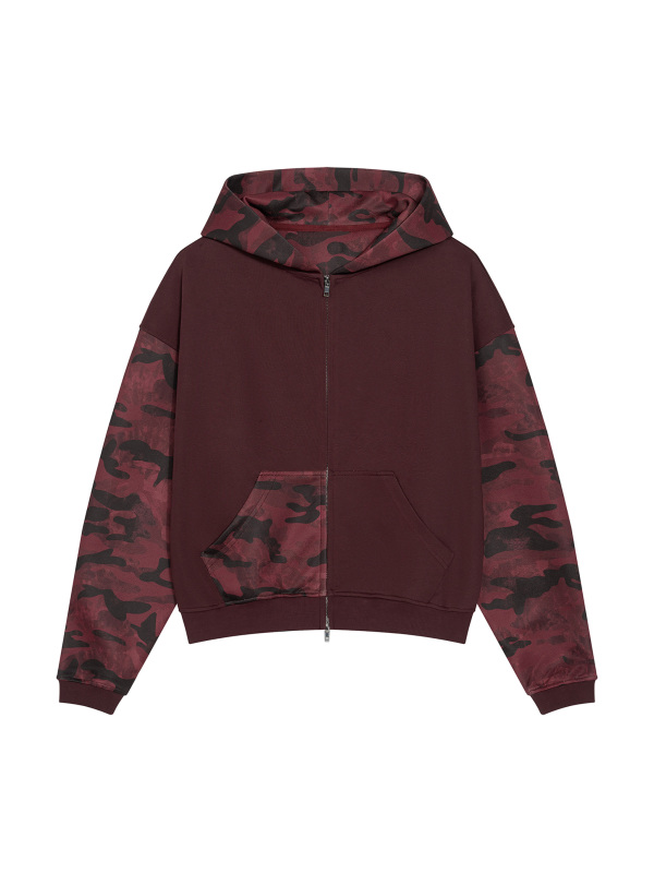 Unisex Colorblock Camo Full Zip Boxy Hoodie