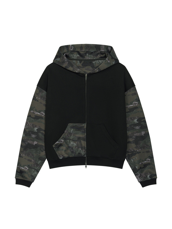 Unisex Colorblock Camo Full Zip Boxy Hoodie