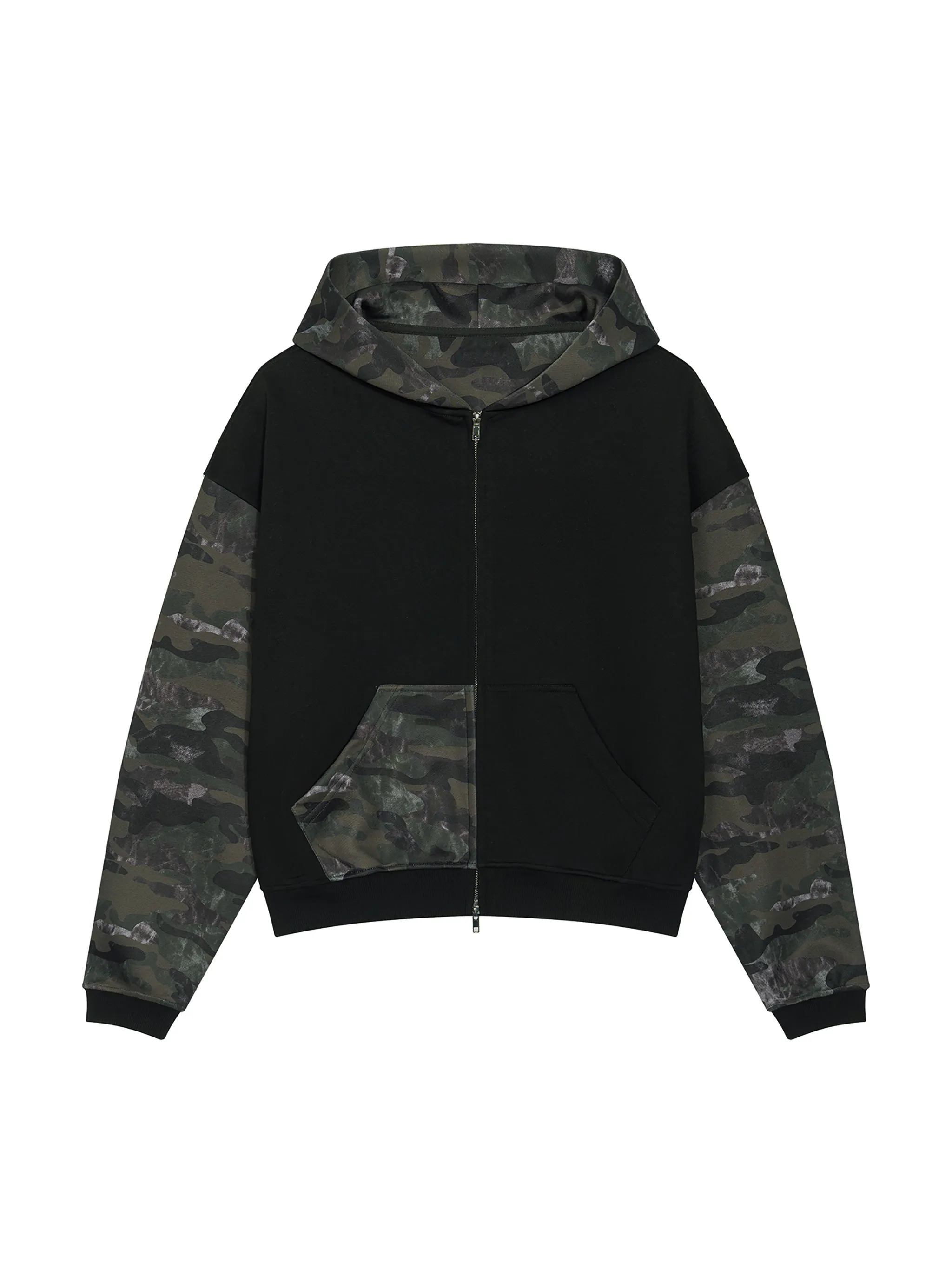 Unisex Colorblock Camo Full Zip Boxy Hoodie