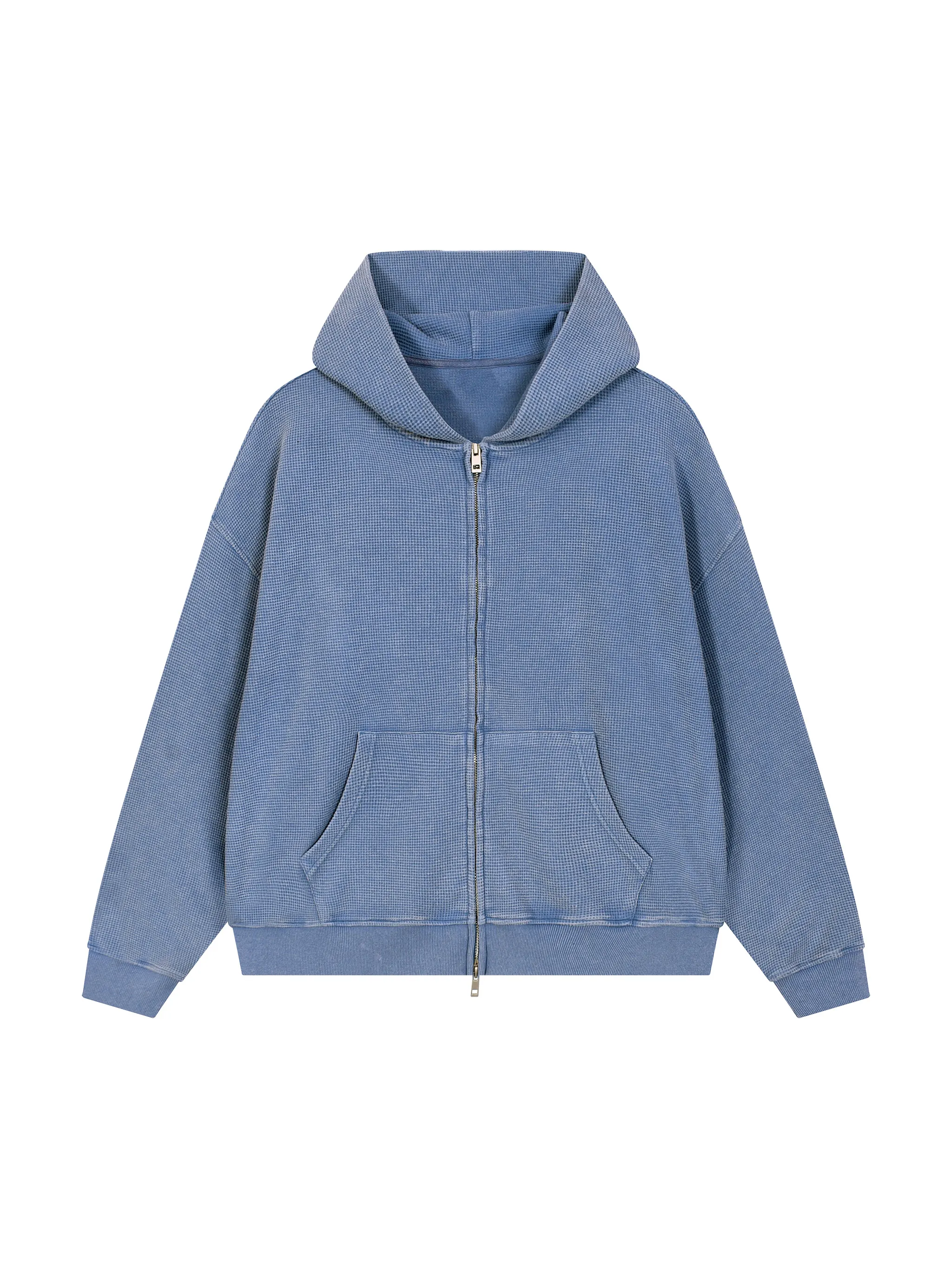Unisex Vintage Wash Boxy Waffle Full Zip Hoodie