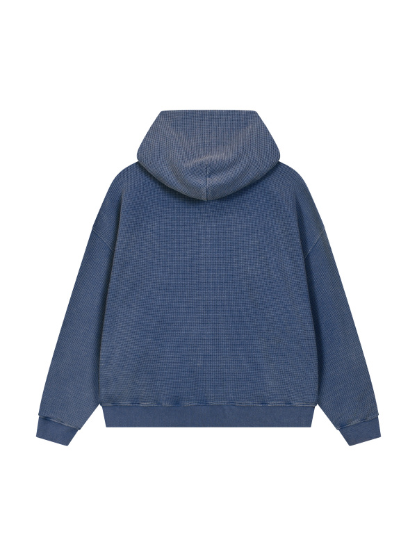 Unisex Vintage Wash Boxy Waffle Full Zip Hoodie