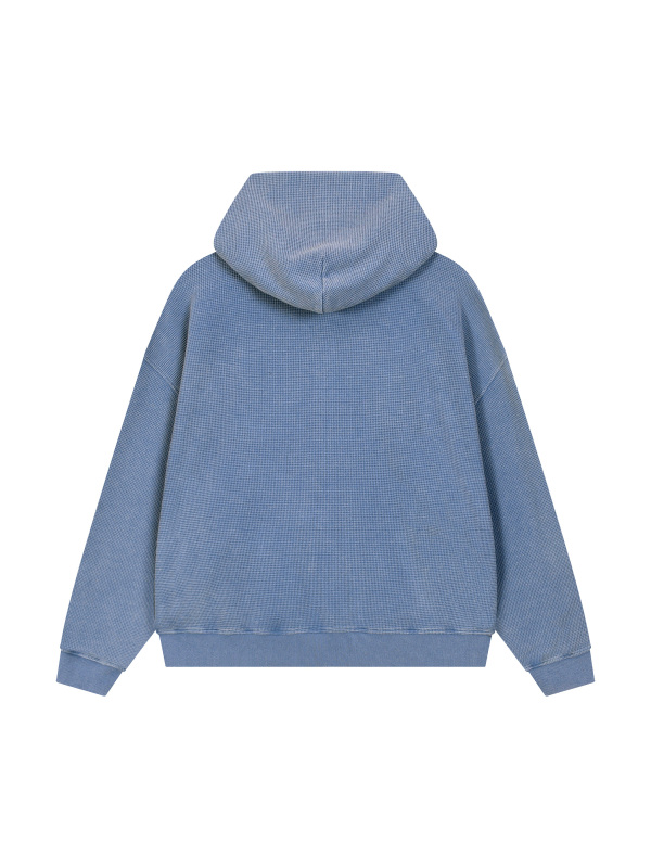 Unisex Vintage Wash Boxy Waffle Full Zip Hoodie