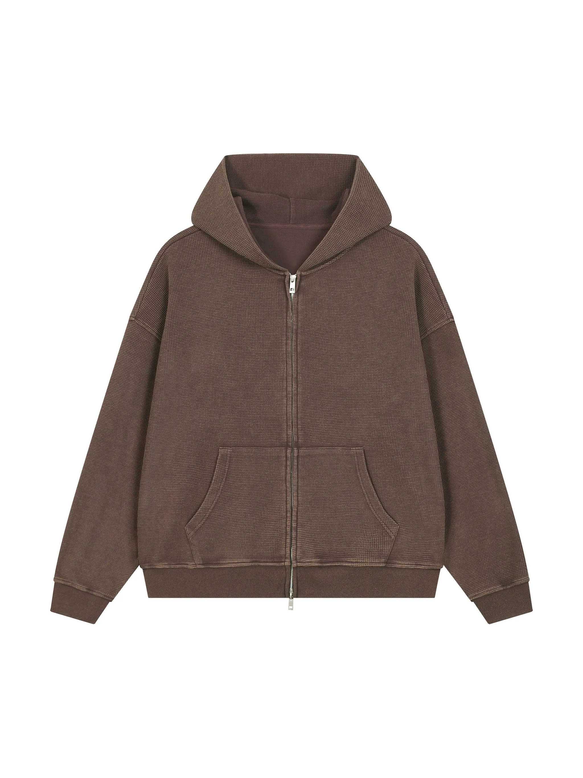 Unisex Vintage Wash Boxy Waffle Full Zip Hoodie