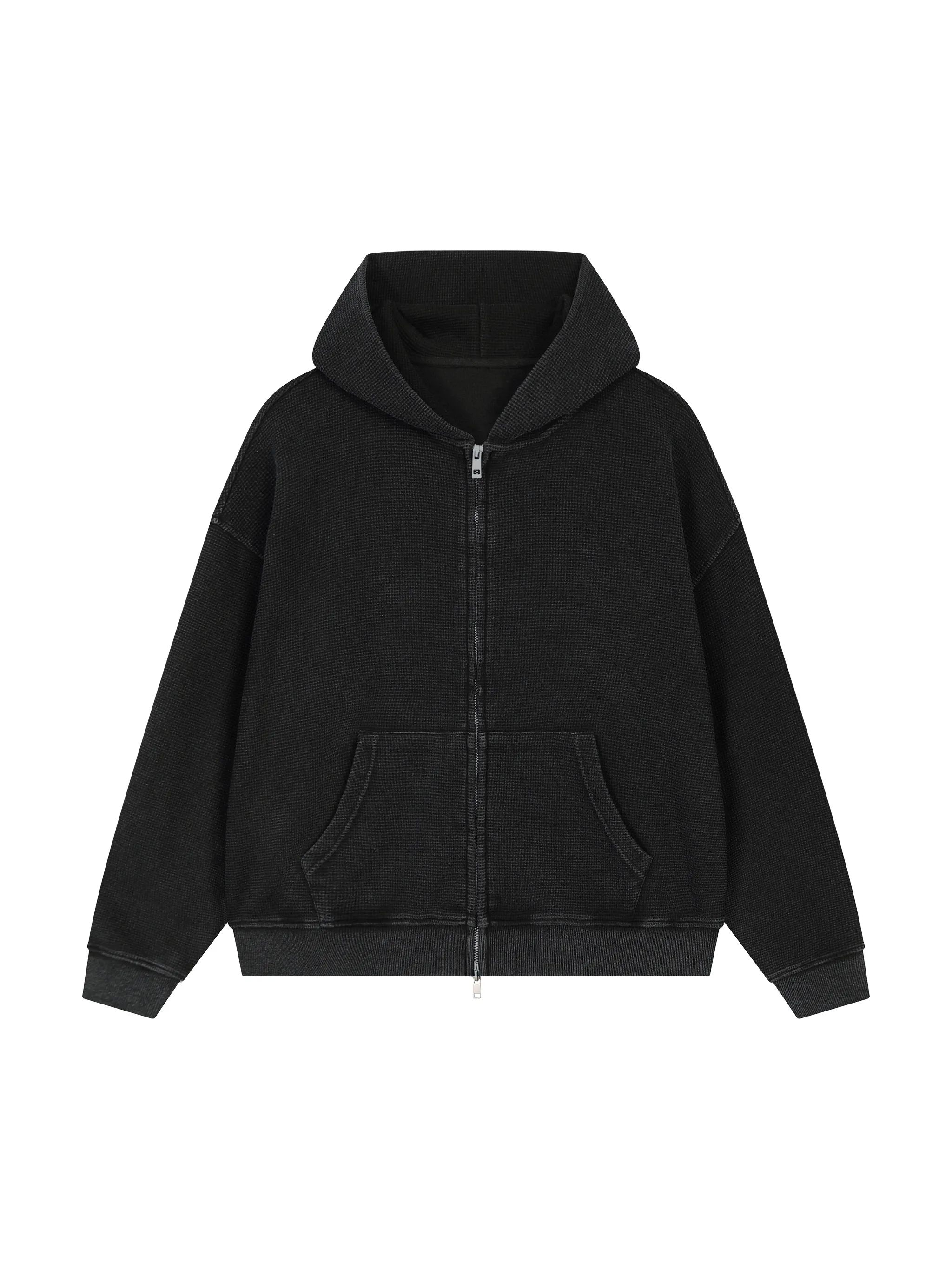 Unisex Vintage Wash Boxy Waffle Full Zip Hoodie