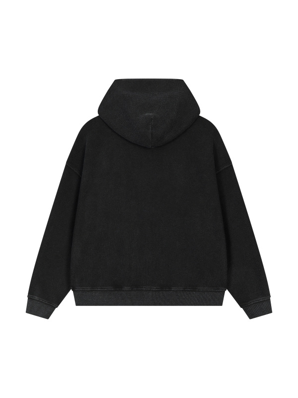 Unisex Vintage Wash Boxy Waffle Full Zip Hoodie