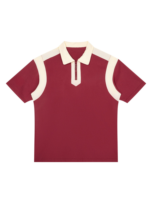 Unisex Color Block Quarter Zip Polo Shirt