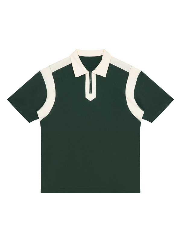 Unisex Color Block Quarter Zip Polo Shirt