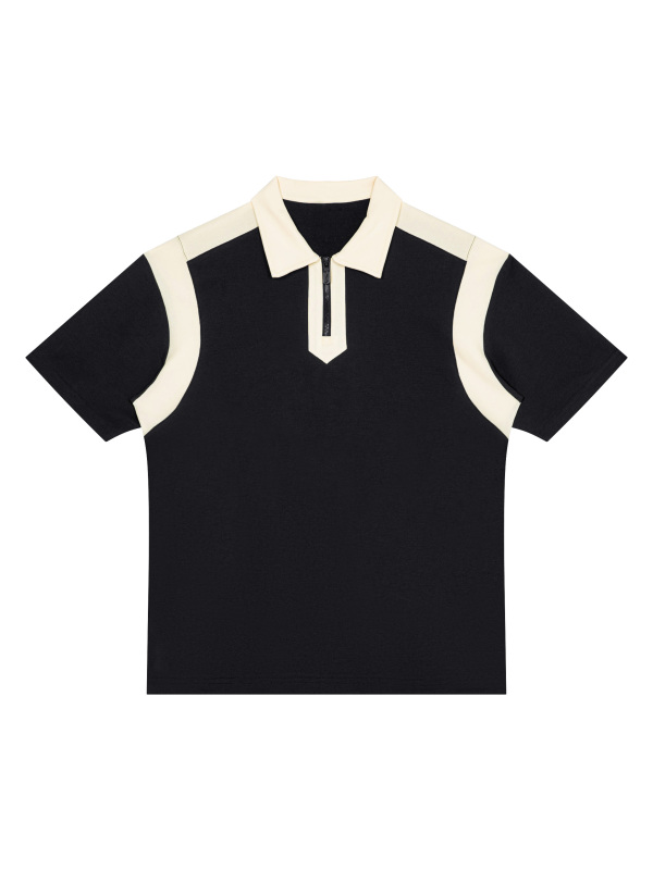 Unisex Color Block Quarter Zip Polo Shirt