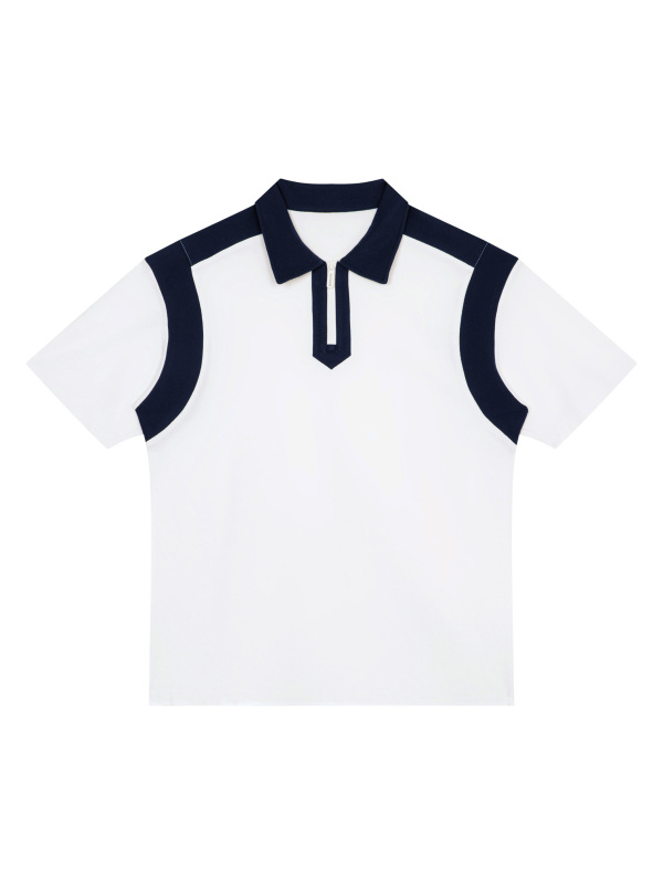 Unisex Color Block Quarter Zip Polo Shirt