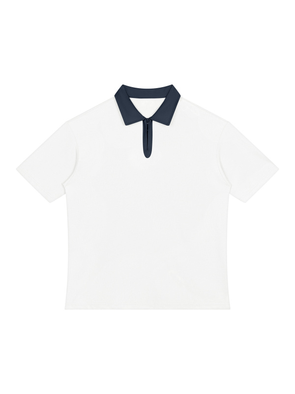 Unisex Color Block Quarter-Zip Polo Shirt