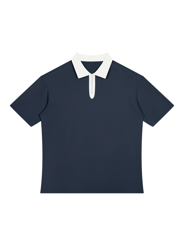 Unisex Color Block Quarter-Zip Polo Shirt