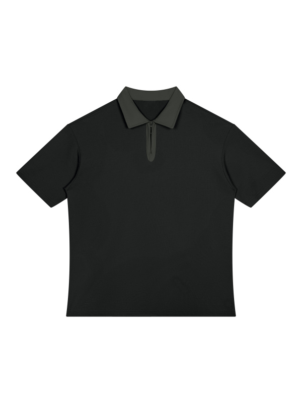 Unisex Color Block Quarter-Zip Polo Shirt