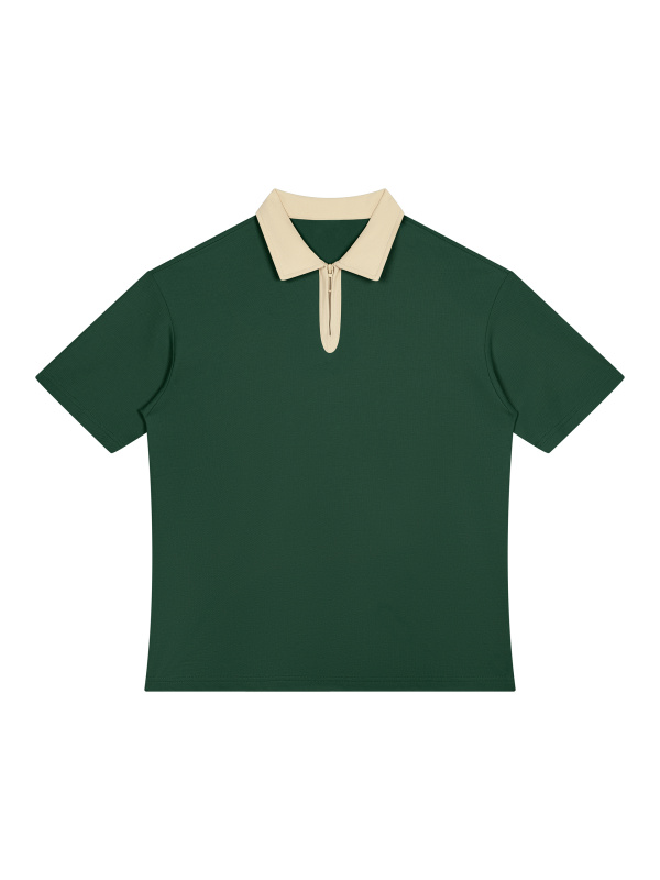 Unisex Color Block Quarter-Zip Polo Shirt