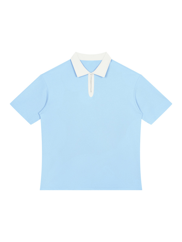 Unisex Color Block Quarter-Zip Polo Shirt
