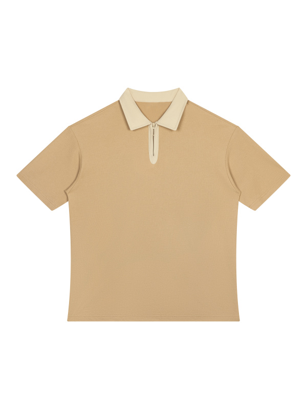 Unisex Color Block Quarter-Zip Polo Shirt