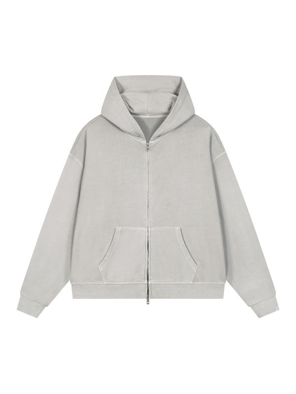 Unisex Vintage Wash Full Zip Boxy Hoodie