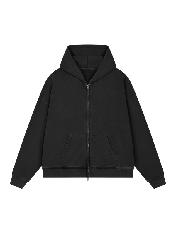 Unisex Vintage Wash Full Zip Boxy Hoodie