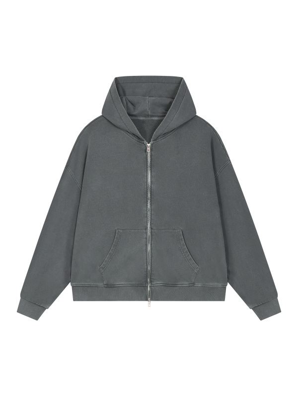 Unisex Vintage Wash Full Zip Boxy Hoodie