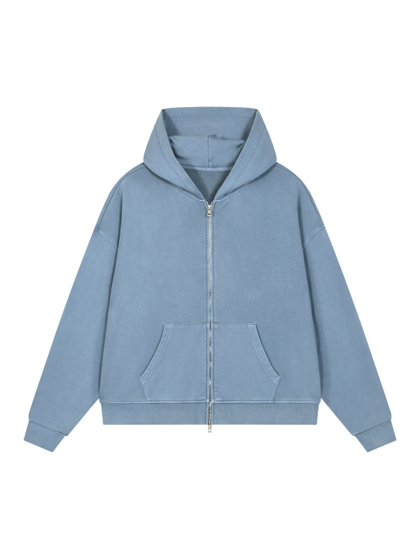 Unisex Vintage Wash Full Zip Boxy Hoodie