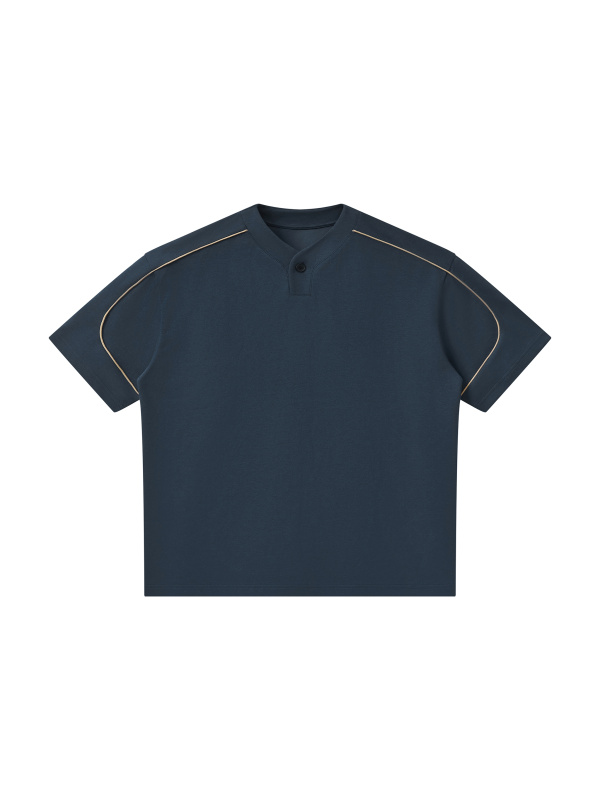 Unisex Oversized Piping Henley T-Shirt