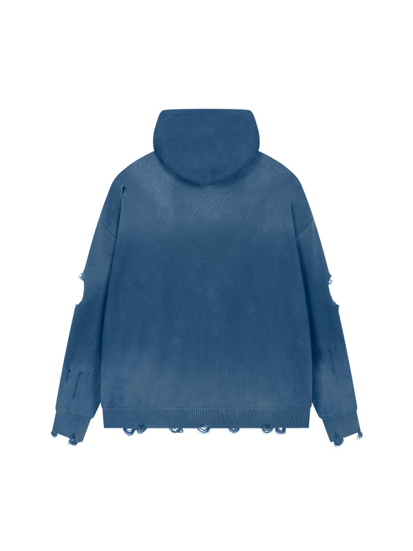Unisex Distressed Full Zip Sweater