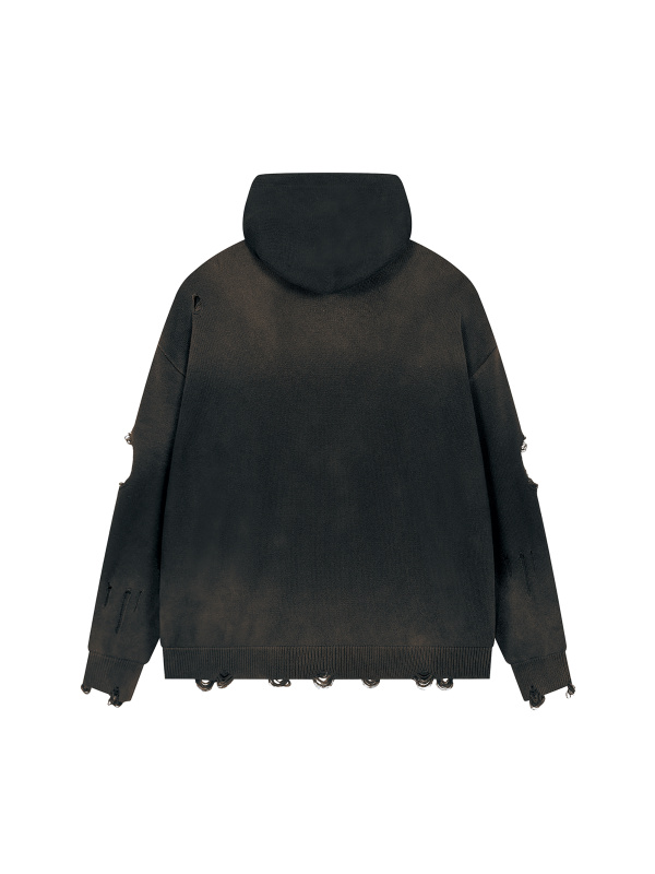 Unisex Distressed Full Zip Sweater