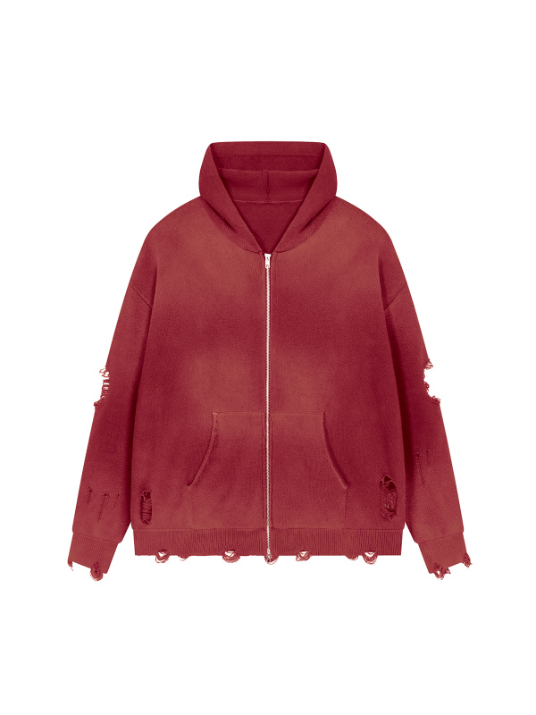 Unisex Distressed Full Zip Sweater