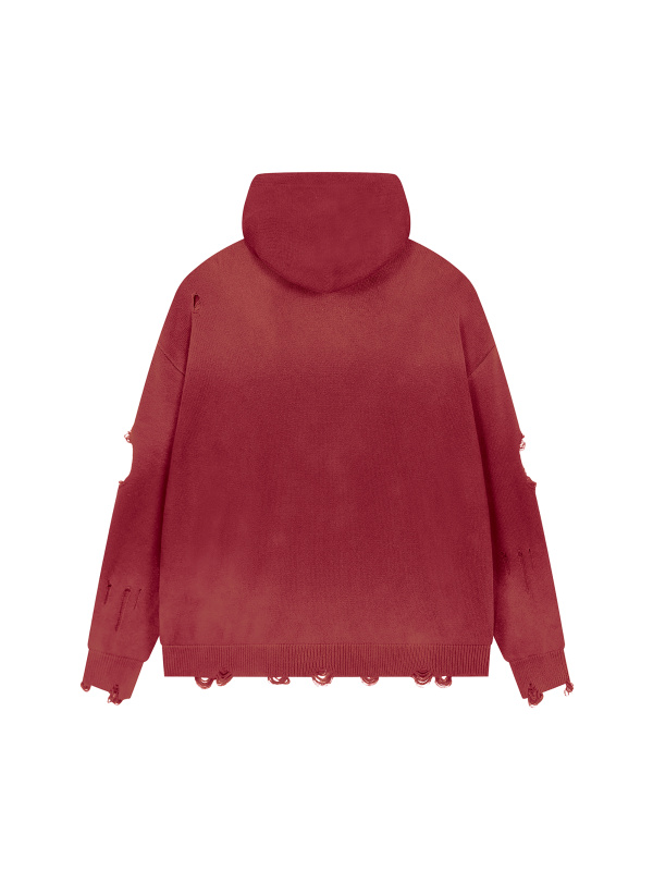 Unisex Distressed Full Zip Sweater