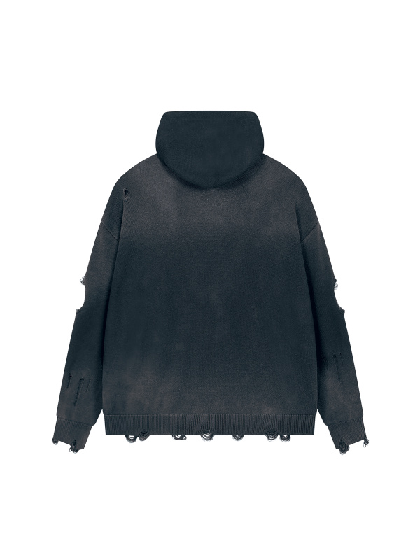 Unisex Distressed Full Zip Sweater