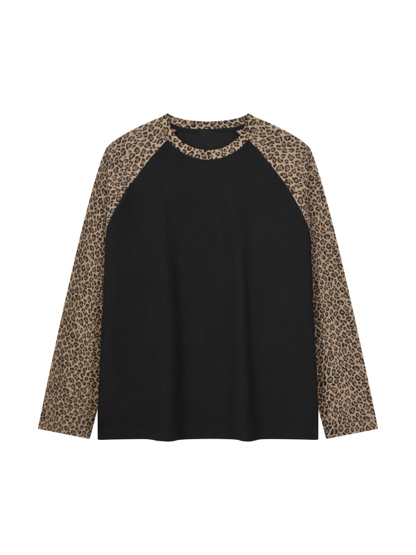 Unisex Leopard Panel Raglan Sleeve T-Shirt