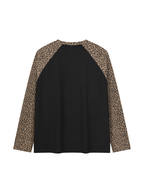 Unisex Leopard Panel Raglan Sleeve T-Shirt