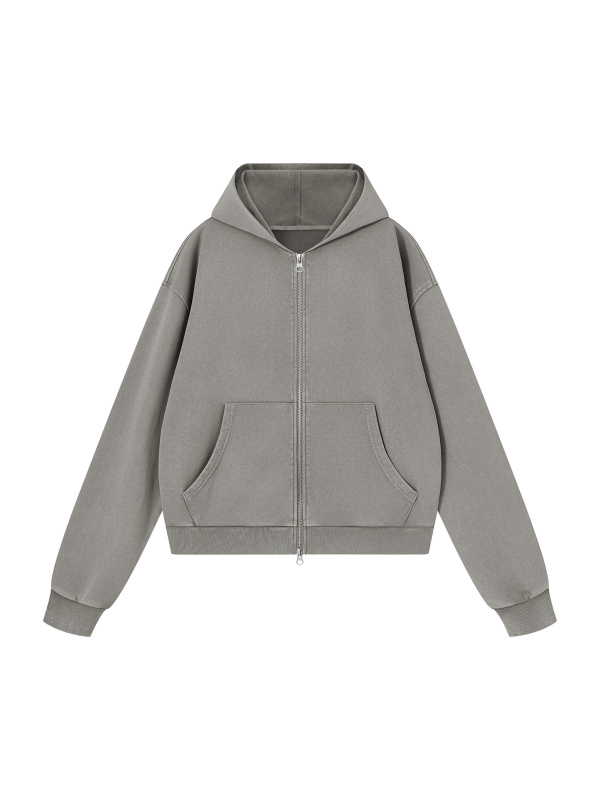 Unisex Mineral Wash Boxy Full Zip Hoodie