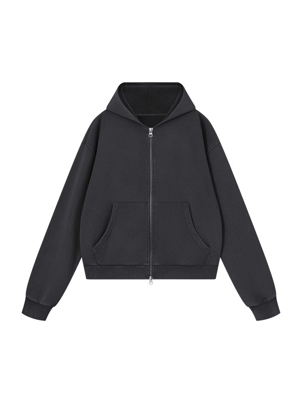 Unisex Mineral Wash Boxy Full Zip Hoodie