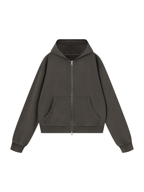Unisex Mineral Wash Boxy Full Zip Hoodie