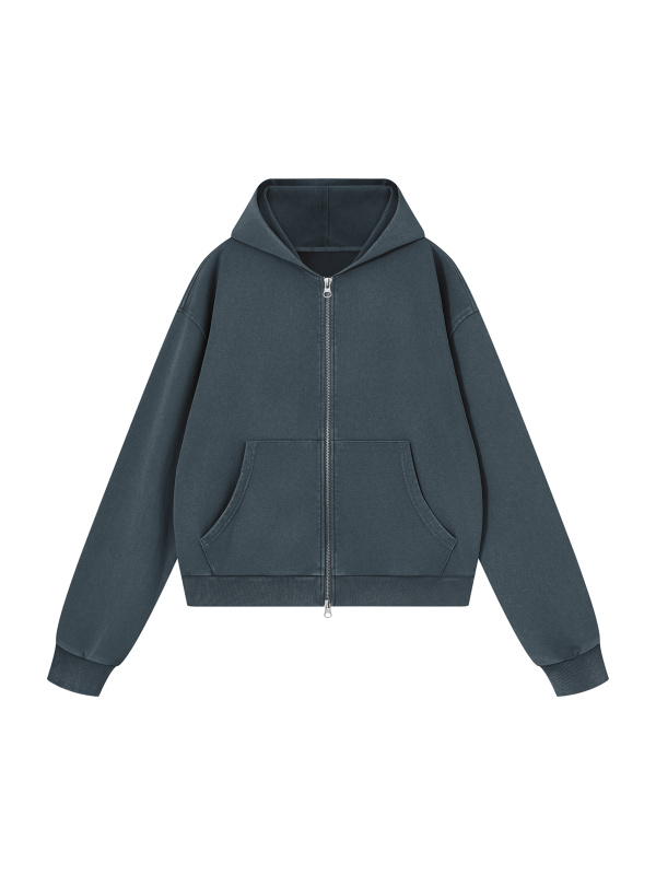 Unisex Mineral Wash Boxy Full Zip Hoodie